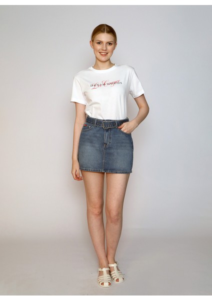 O Yaka Baskılı Beyaz Kadın T-Shirt 242 Lcf 242007 Wıld Beyaz