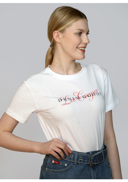 O Yaka Baskılı Beyaz Kadın T-Shirt 242 Lcf 242007 Wıld Beyaz modelleri