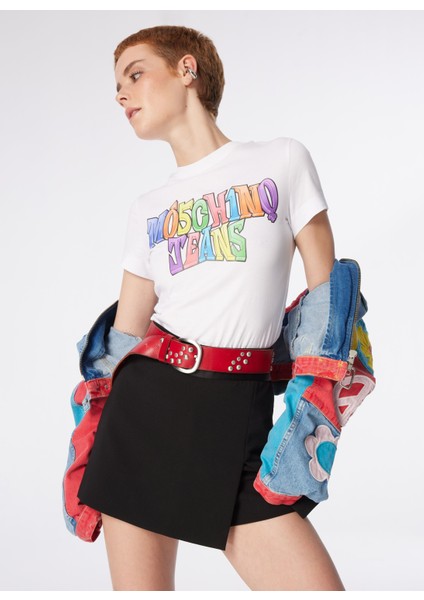 Yuvarlak Yaka Baskılı Beyaz Kadın T-Shirt 241K1A0708