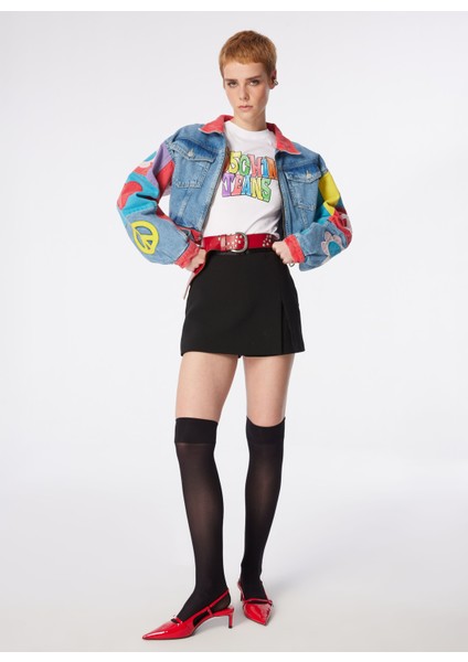 Yuvarlak Yaka Baskılı Beyaz Kadın T-Shirt 241K1A0708 modelleri