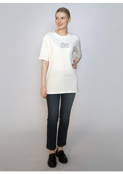 O Yaka Baskılı Ekru Kadın T-Shirt 242 Lcf 242011 Lades Ekru