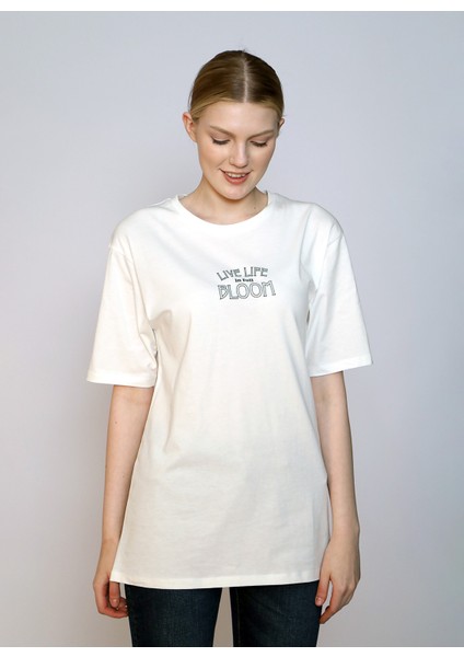 O Yaka Baskılı Ekru Kadın T-Shirt 242 Lcf 242011 Lades Ekru fiyatları