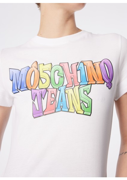 Yuvarlak Yaka Baskılı Beyaz Kadın T-Shirt 241K1A0708
