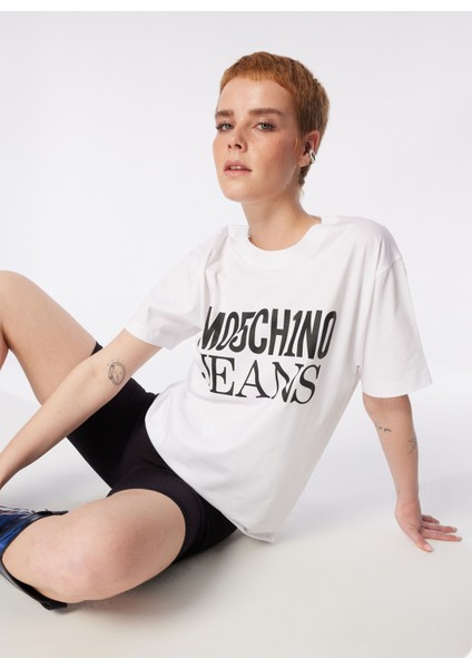 Yuvarlak Yaka Baskılı Beyaz Kadın T-Shirt 241K1J0712