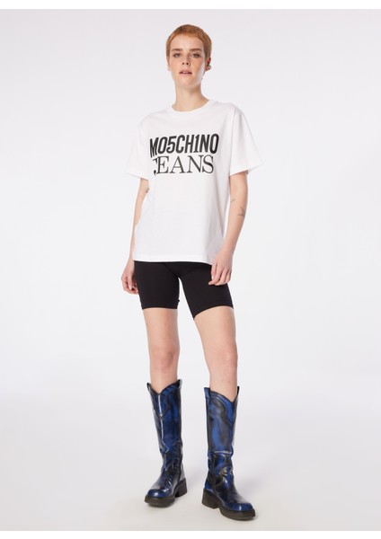 Yuvarlak Yaka Baskılı Beyaz Kadın T-Shirt 241K1J0712