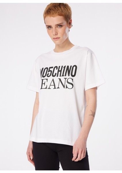 Yuvarlak Yaka Baskılı Beyaz Kadın T-Shirt 241K1J0712