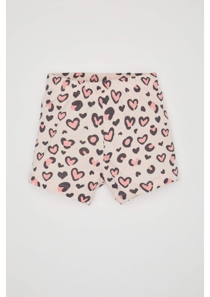 Kız Bebek Leopar Desenli Penye Kısa Kollu Şortlu Pijama Takımı C0911A524HS