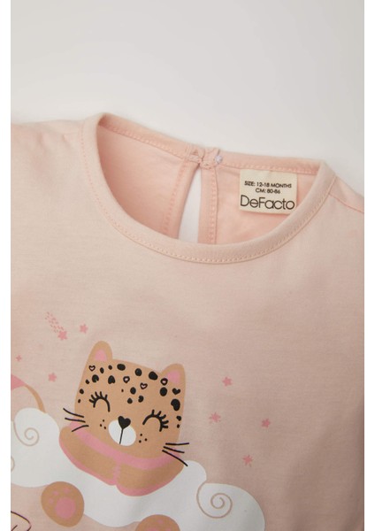 Kız Bebek Leopar Desenli Penye Kısa Kollu Şortlu Pijama Takımı C0911A524HS