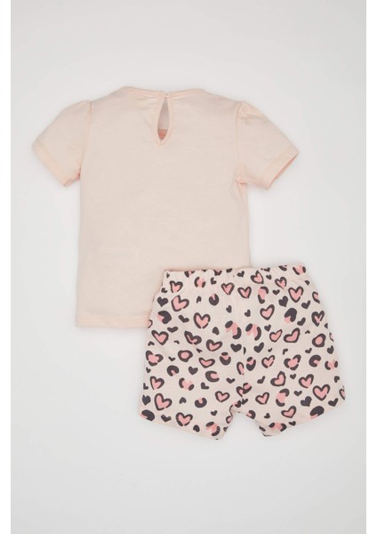 Kız Bebek Leopar Desenli Penye Kısa Kollu Şortlu Pijama Takımı C0911A524HS