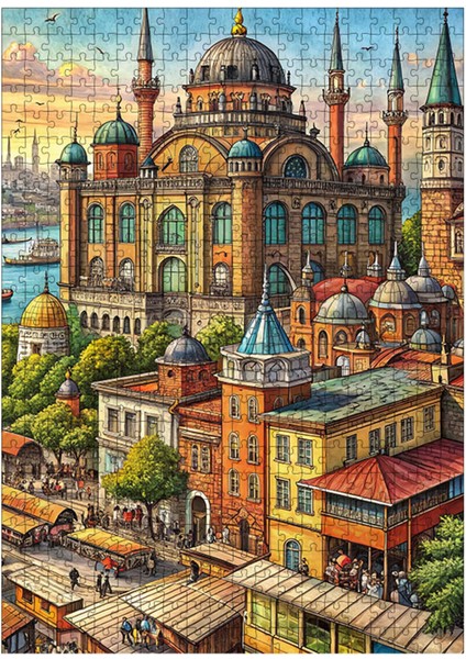 Ahşap Mdf Puzzle Yapboz Büyük Cami ve Şehir 500 Parça 50*70 cm