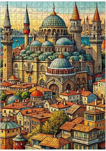 Ahşap Mdf Puzzle Yapboz Cami ve Şehir 500 Parça 50*70 cm