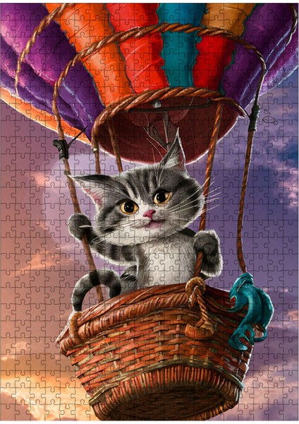 Ahşap Mdf Puzzle Yapboz Balon ve Kedi 500 Parça 50*70 cm