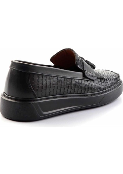 Siyah Baskılı Hakiki Deri Erkek Loafer Ayakkabı E01378004503 modelleri