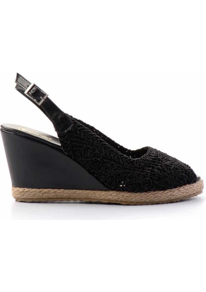Siyah Örgü Kadın Dolgu Topuklu Ayakkabı K01874055616 fiyatları