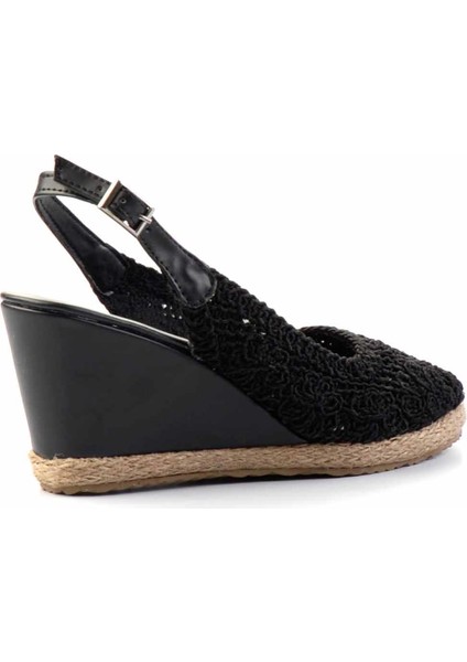 Siyah Örgü Kadın Dolgu Topuklu Ayakkabı K01874055616 fırsatları