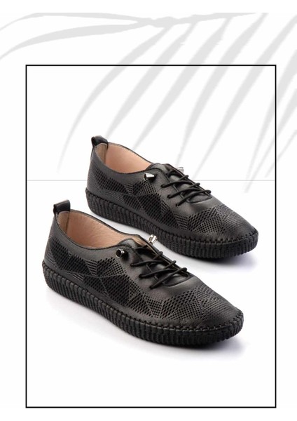 Siyah Hakiki Deri Kadın Casual Ayakkabı K01462025003