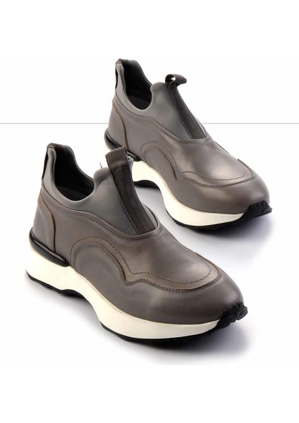 Gri Hakiki Deri Erkek Sneaker E01585729203