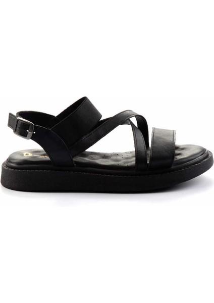 Siyah Hakiki Deri Kadın Sandalet K05357022903