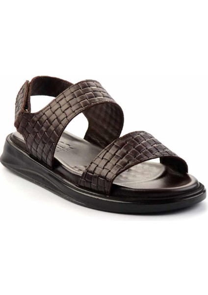 Kahve Örgü Hakiki Deri Erkek Sandalet E05433012603