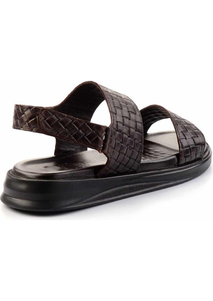 Kahve Örgü Hakiki Deri Erkek Sandalet E05433012603