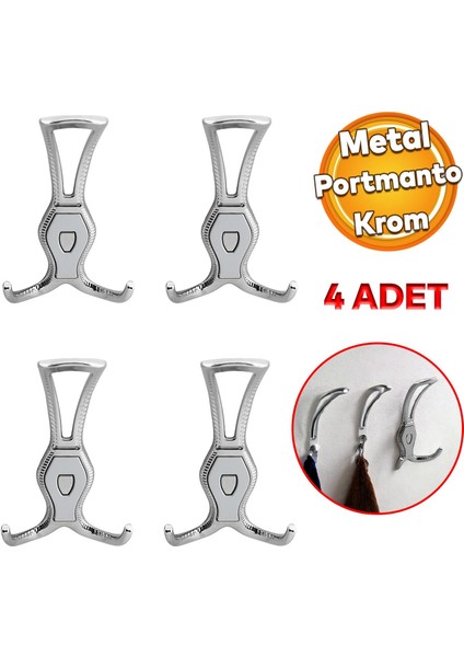 Galata Askı Portmanto Metal Vestiyer Duvar Dolap Elbise Askısı Krom Renk Mobilya Askılığı 4 Adet
