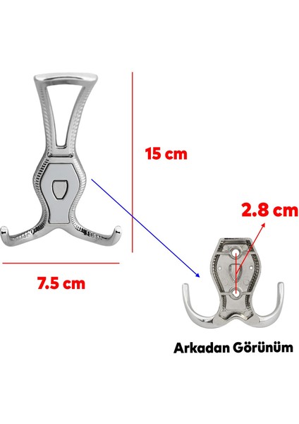 Galata Askı Portmanto Metal Vestiyer Duvar Dolap Elbise Askısı Krom Renk Mobilya Askılığı 4 Adet