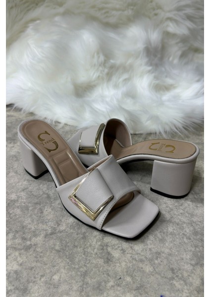 Günlük Kadın Terlik Tokalı Kalın Topuklu Bantlı Küt Burunlu Rahat Yumuşak Taban 219 indirimleri