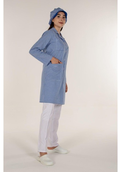 Mavi Pötikare Kadın Iş Önlük Açık Yaka fiyatları