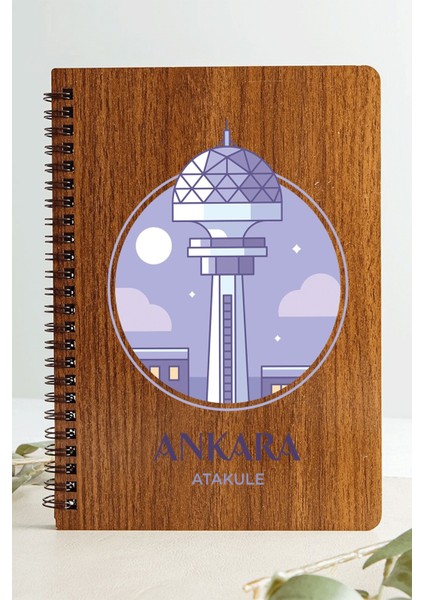 Ankara Ata Kule Şehir Tasarım Ahşap Kapaklı Defter Kraft Kağıt Özel Tasarım