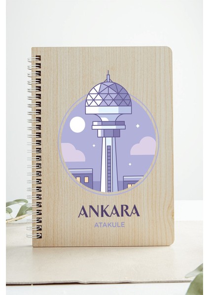 Ankara Ata Kule Şehir Tasarım Ahşap Kapaklı Defter Kraft Kağıt Özel Tasarım
