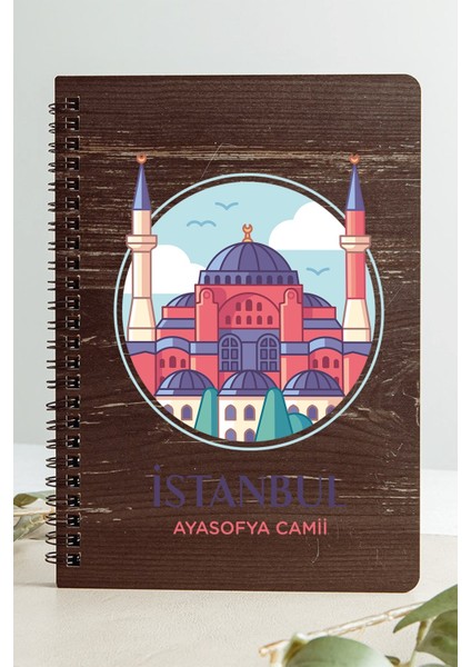 Istanbul Ayasofya Camii Şehir Tasarım Ahşap Kapaklı Defter Kraft Kağıt Özel Tasarım