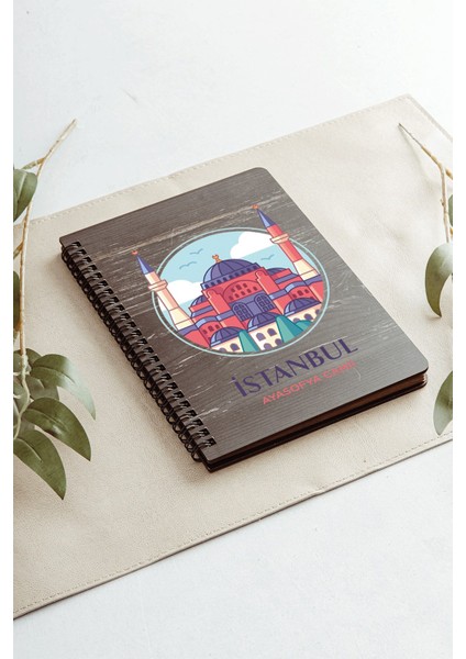 Istanbul Ayasofya Camii Şehir Tasarım Ahşap Kapaklı Defter Kraft Kağıt Özel Tasarım