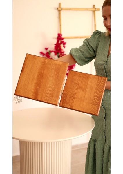 2 Li Tityos Küp Ayaklı 25X25 cm ve 30X30 cm Ahşap Kare Pasta Sunum Servis Tabağı fırsatları