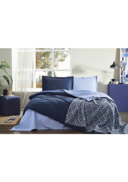 Çift Kişilik Ranforce Nevresim Takımı Pamuk Batt.indigo-G.mavi