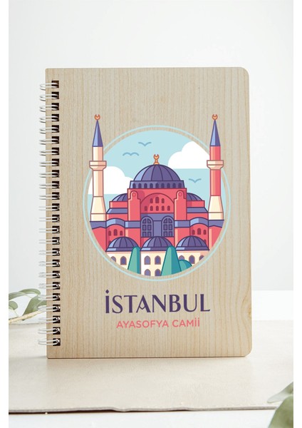Istanbul Ayasofya Camii Şehir Tasarım Ahşap Kapaklı Defter Kraft Kağıt Özel Tasarım