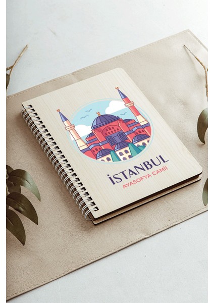Istanbul Ayasofya Camii Şehir Tasarım Ahşap Kapaklı Defter Kraft Kağıt Özel Tasarım