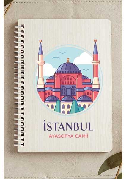 Istanbul Ayasofya Camii Şehir Tasarım Ahşap Kapaklı Defter Kraft Kağıt Özel Tasarım
