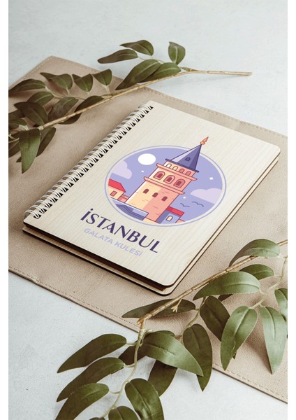 Istanbul Galata Kulesi Şehir Tasarım Ahşap Kapaklı Defter Kraft Kağıt Özel Tasarım fiyatları
