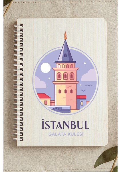 Istanbul Galata Kulesi Şehir Tasarım Ahşap Kapaklı Defter Kraft Kağıt Özel Tasarım modelleri