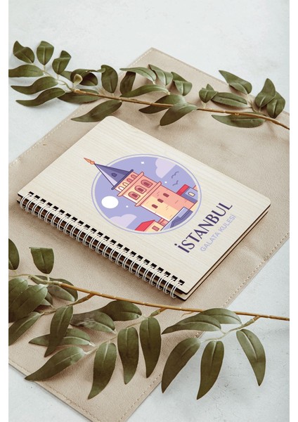 Istanbul Galata Kulesi Şehir Tasarım Ahşap Kapaklı Defter Kraft Kağıt Özel Tasarım fırsatları