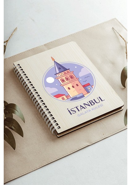 Istanbul Galata Kulesi Şehir Tasarım Ahşap Kapaklı Defter Kraft Kağıt Özel Tasarım indirimleri