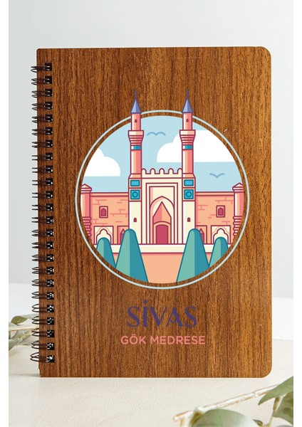Sivas Gök Medresi Şehir Tasarım Ahşap Kapaklı Defter Kraft Kağıt Özel Tasarım