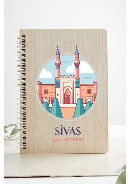 Sivas Gök Medresi Şehir Tasarım Ahşap Kapaklı Defter Kraft Kağıt Özel Tasarım