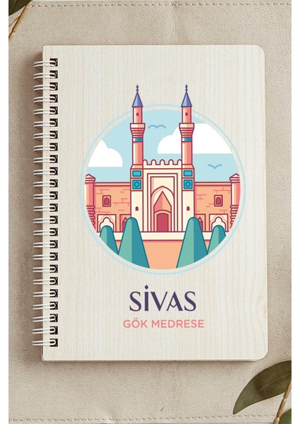 Sivas Gök Medresi Şehir Tasarım Ahşap Kapaklı Defter Kraft Kağıt Özel Tasarım fiyatları