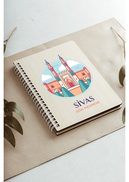 Sivas Gök Medresi Şehir Tasarım Ahşap Kapaklı Defter Kraft Kağıt Özel Tasarım modelleri