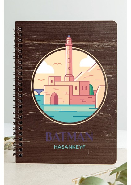 Batman Hasankeyf Şehir Tasarım Ahşap Kapaklı Defter Kraft Kağıt Özel Tasarım