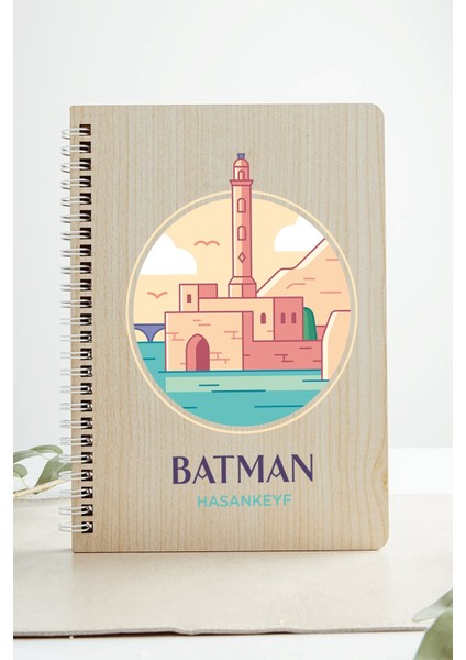 Batman Hasankeyf Şehir Tasarım Ahşap Kapaklı Defter Kraft Kağıt Özel Tasarım