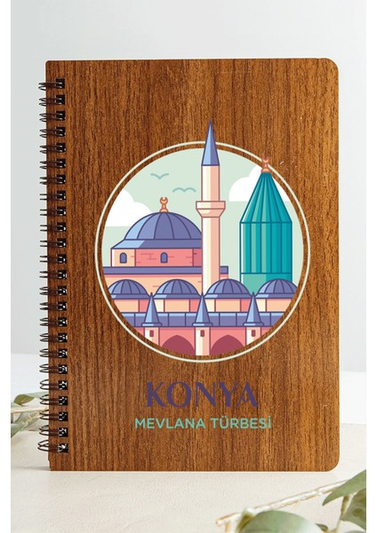 Konya Mevlana Türbesi Şehir Tasarım Ahşap Kapaklı Defter Kraft Kağıt Özel Tasarım