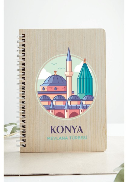 Konya Mevlana Türbesi Şehir Tasarım Ahşap Kapaklı Defter Kraft Kağıt Özel Tasarım