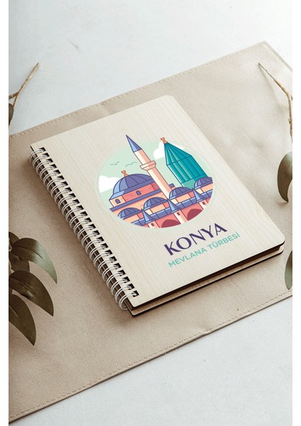 Konya Mevlana Türbesi Şehir Tasarım Ahşap Kapaklı Defter Kraft Kağıt Özel Tasarım modelleri
